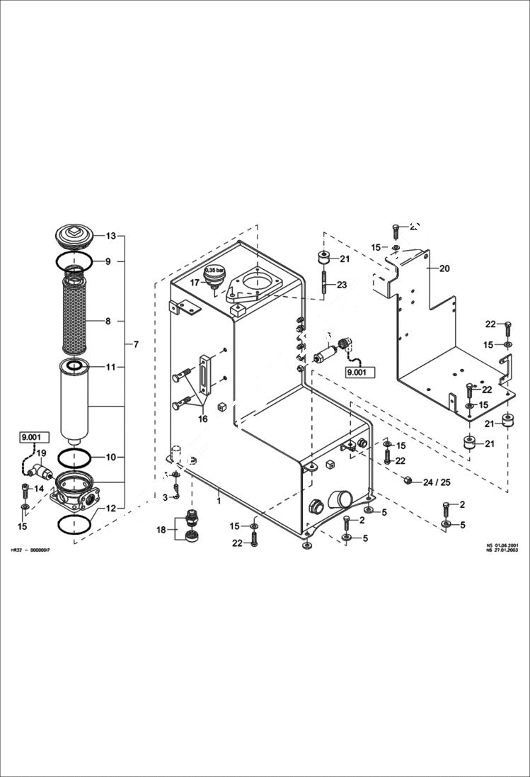 Схема запчастей Bobcat 442 - HYDRAULIC OIL TANK MAIN FRAME