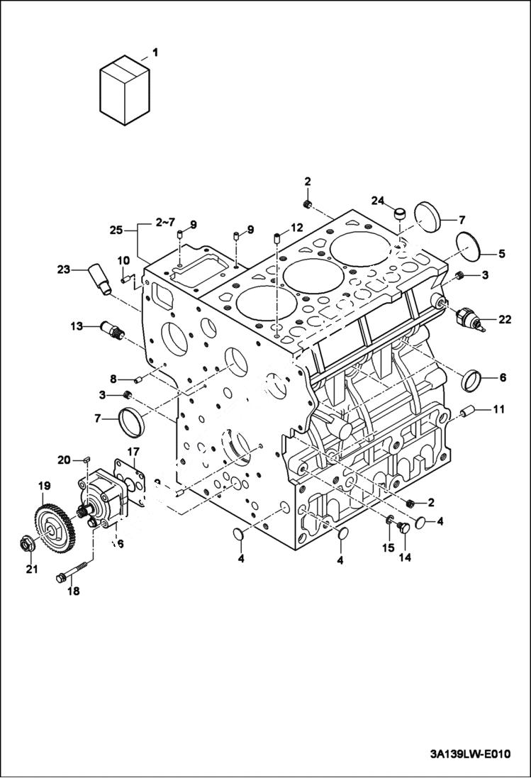 Схема запчастей Bobcat CT225 - CYLINDER BLOCK GROUP (S/N ABFJ11001 & Above) POWER UNIT