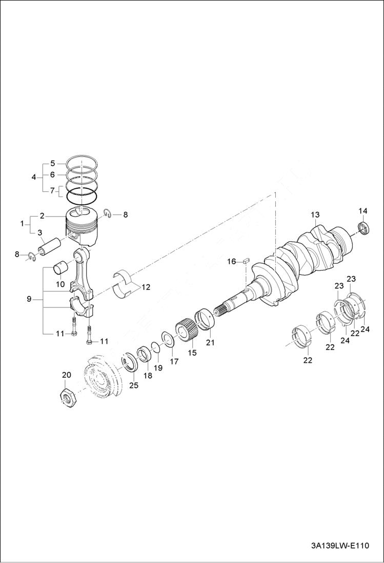 Схема запчастей Bobcat CT225 - PISTON CRANKSHAFT GROUP (S/N ABFJ11001 & Above) POWER UNIT