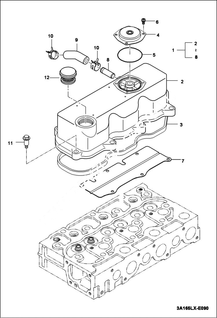 Схема запчастей Bobcat CT225 - CYLINDER HEAD COVER GROUP (S/N ABFJ11001 & Above) POWER UNIT