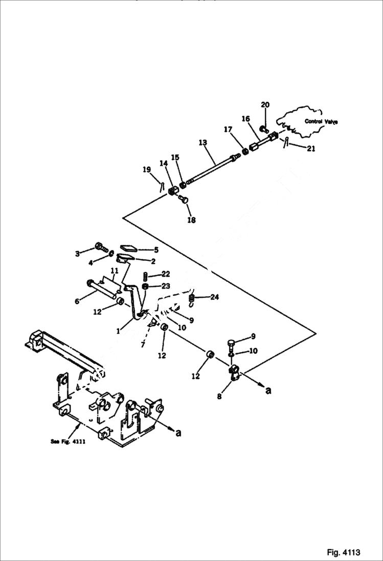 Схема запчастей Bobcat 100 - TRAVEL SPEED PEDAL AND LINKAGE (6 WAY SHIFT PATTERN SPEC.) Komatsu S/N 13025 & Abv. CONTROL SYSTEM AND REVOLVING FRAME