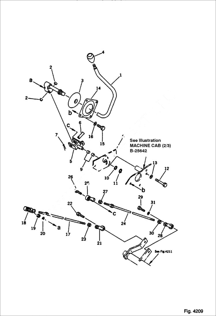 Схема запчастей Bobcat 100 - BLADE CONTROL LEVER AND LINKAGE (1/2) (FOR POWER TILT MECH. ANGLE DOZER) Komatsu S/N 13025 & Abv. CONTROL SYSTEM AND REVOLVING FRAME