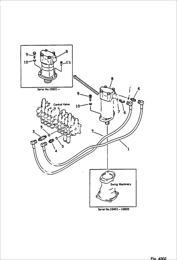 Схема запчастей Bobcat 56 - HYDRAULIC PIPING (VALVE TO/FROM SWING MOTOR) SWING AND CONTROL SYSTEM