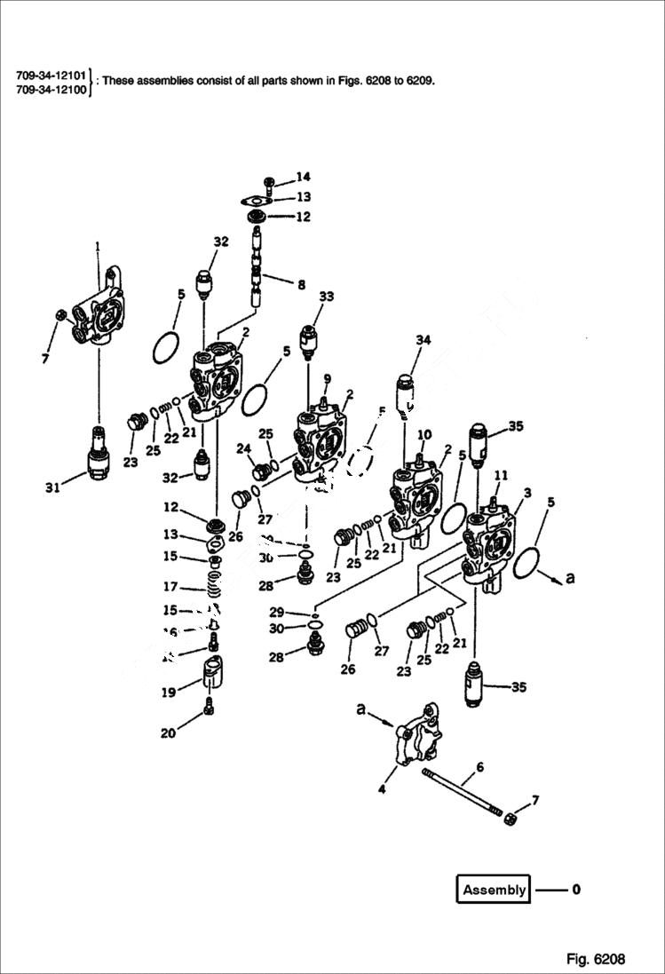 Схема запчастей Bobcat 100 - 4-SPOOL CONTROL VALVE (1/2) (SWING, TRAVEL, BLADE, ATTACHMENT) WORK EQUIPMENT CONTROL SYSTEM