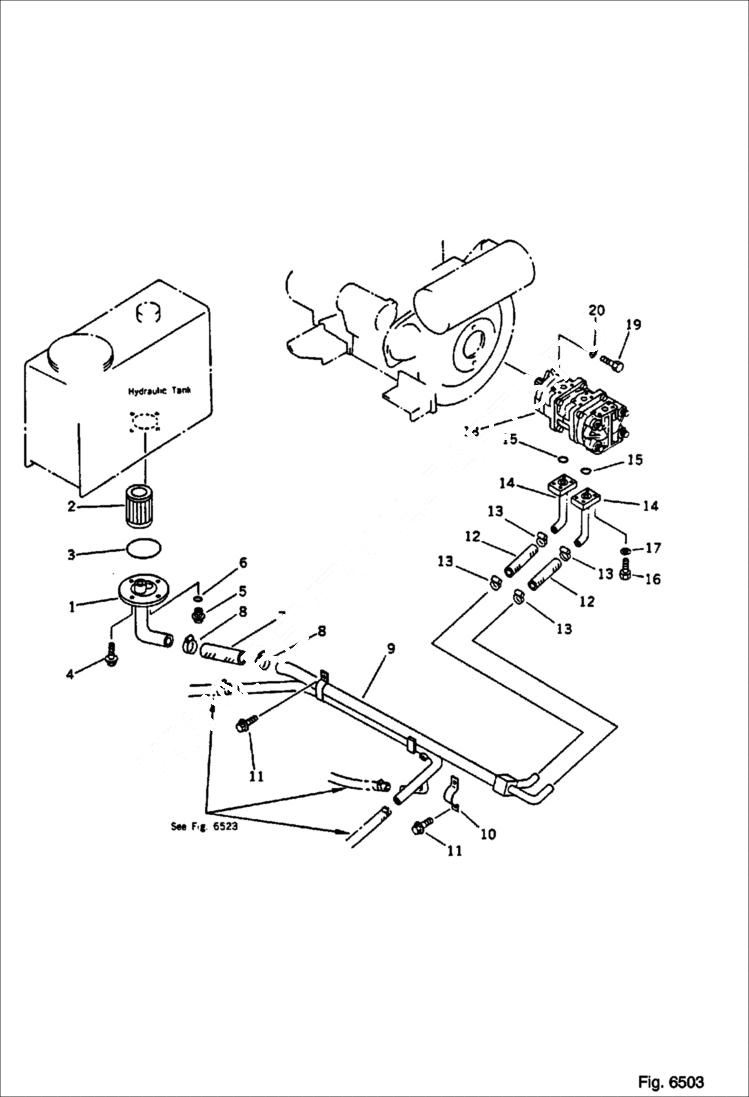 Схема запчастей Bobcat 76 - HYDRAULIC PIPING ( TANK TO PUMP ) WORK EQUIPMENT CONTROL SYSTEM