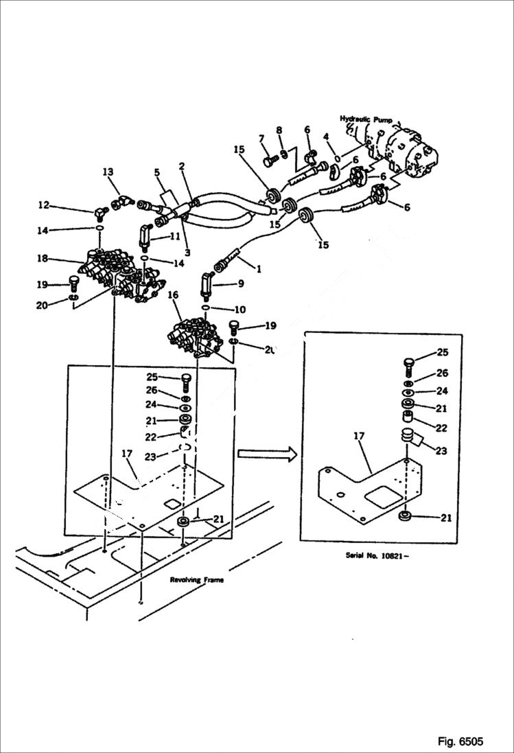 Схема запчастей Bobcat 100 - HYDRAULIC PIPING (PUMP TO VALVE) (FOR ATTACHMENT) WORK EQUIPMENT CONTROL SYSTEM