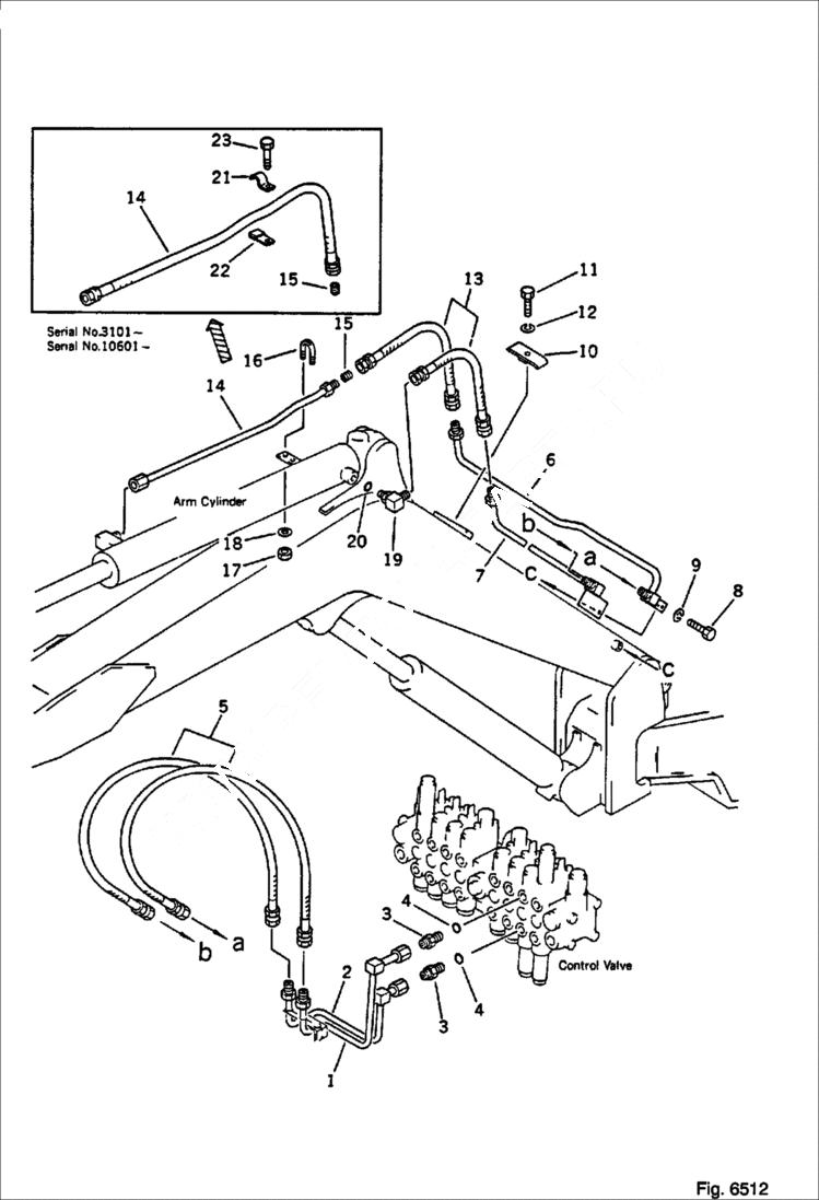 Схема запчастей Bobcat 56 - HYDRAULIC PIPING (VALVE TO/FROM ARM CYLINDER) WORK EQUIPMENT CONTROL SYSTEM