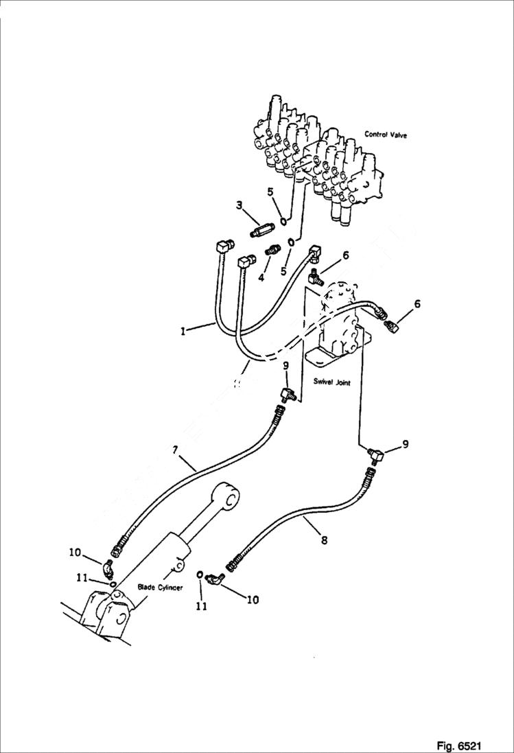 Схема запчастей Bobcat 56 - HYDRAULIC PIPING (VALVE TO/FROM BLADE CYLINDER) WORK EQUIPMENT CONTROL SYSTEM