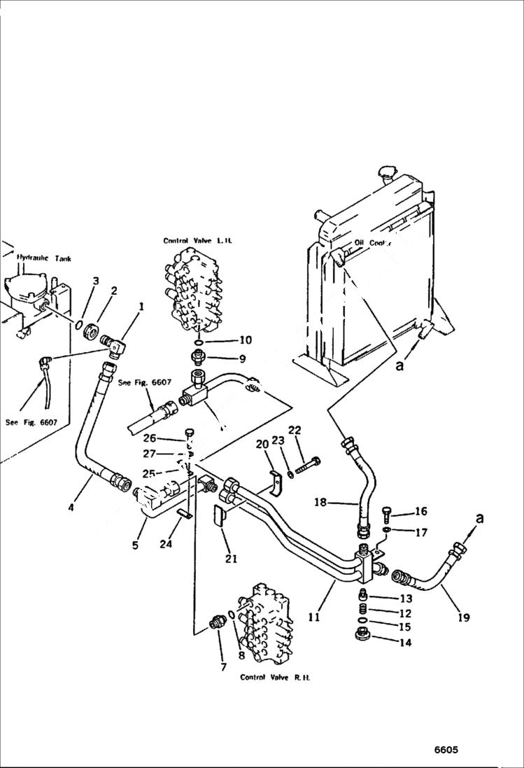 Схема запчастей Bobcat 130 - HYDRAULIC PIPING VALVE TO TANK AND OIL COOLER HYDRAULIC SYSTEM