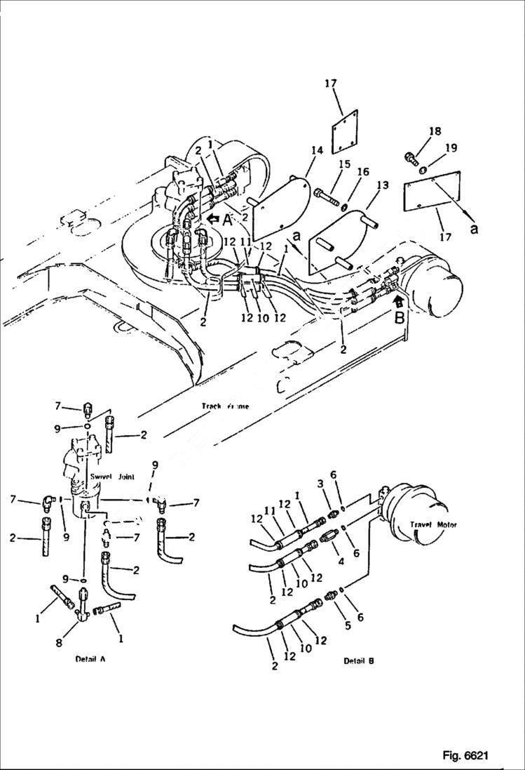 Схема запчастей Bobcat 130 - HYDRAULIC PIPING Swivel Joint to/from Travel Motor (PC60, PC60S) HYDRAULIC SYSTEM