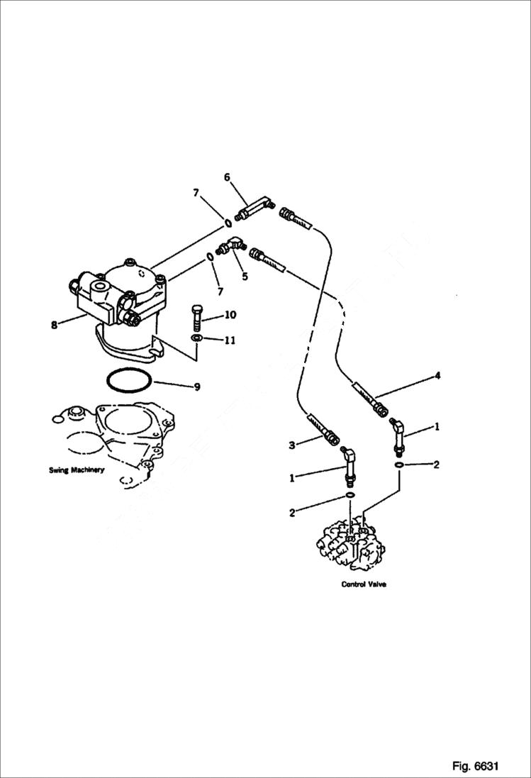 Схема запчастей Bobcat 100 - HYDRAULIC PIPING (SWING MOTOR LINE) (FOR I.S.O. PATTERN) WORK EQUIPMENT CONTROL SYSTEM