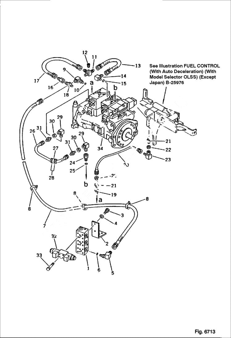 Схема запчастей Bobcat 130 - HYDRAULIC PIPING Pump to Valve with Auto Deceleration With Mode Selector OLSS HYDRAULIC SYSTEM