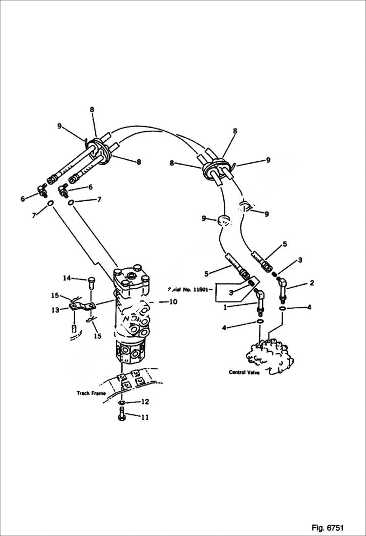 Схема запчастей Bobcat 100 - HYDRAULIC PIPING (BLADE CYLINDER LINE) (CHASSIS SIDE) WORK EQUIPMENT CONTROL SYSTEM