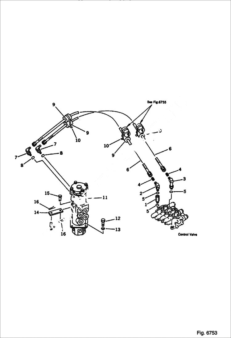 Схема запчастей Bobcat 100 - HYDRAULIC PIPING (BLADE CYLINDER LINE) (FOR POWER TILT MECH. ANGLE DOZER) Komatsu S/N 13025 & Abv. WORK EQUIPMENT CONTROL SYSTEM