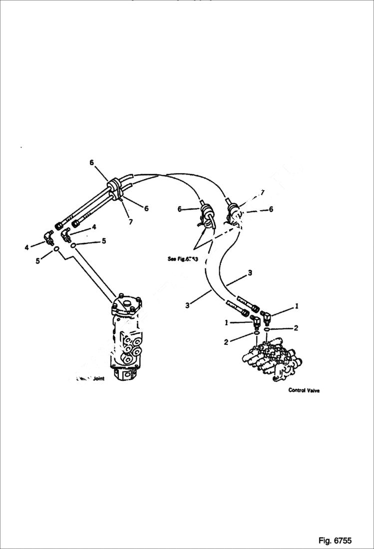 Схема запчастей Bobcat 100 - HYDRAULIC PIPING (TILT CYLINDER LINE) (FOR POWER TILT MECH. ANGLE DOZER) Komatsu S/N 13025 & Abv. WORK EQUIPMENT CONTROL SYSTEM