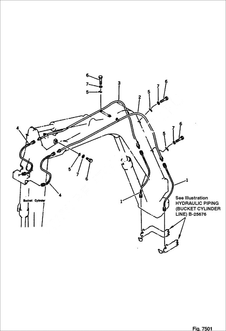 Схема запчастей Bobcat 100 - HYDRAULIC PIPING (BUCKET CYLINDER LINE) WORK EQUIPMENT