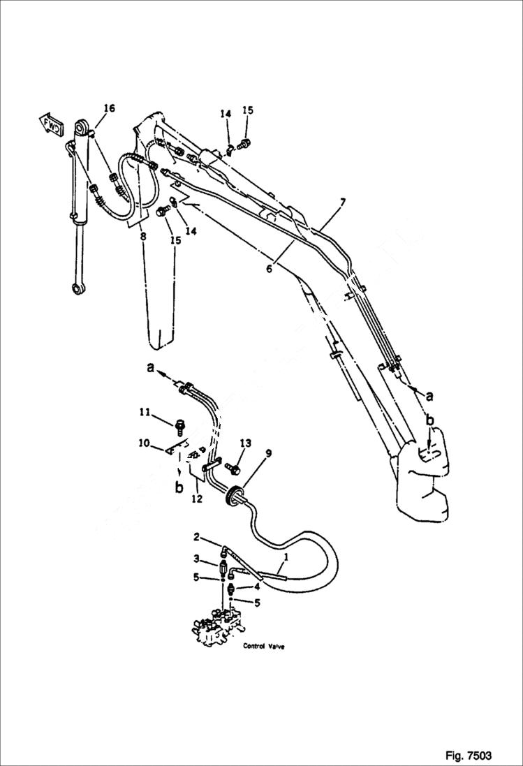 Схема запчастей Bobcat 76 - HYDRAULIC PIPING ( BUCKET CYLINDER LINE ) WORK EQUIPMENT