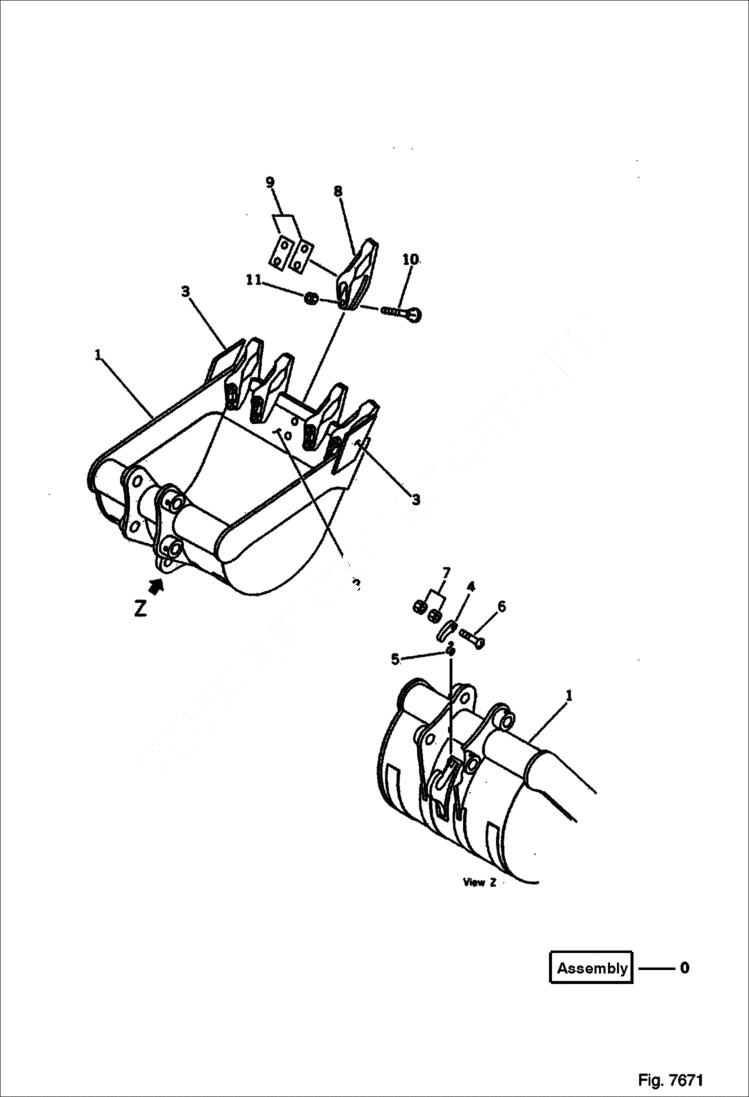 Схема запчастей Bobcat BUCKETS - BUCKET (0.11 Cubic Meters) (Mini 0.18 Cubic Meters)(100) (600 mm Wide, With Hook) Экскаваторы