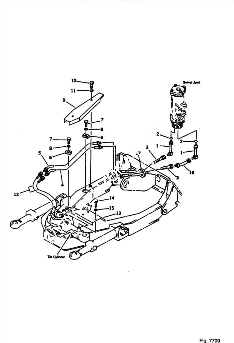 Схема запчастей Bobcat 100 - HYDRAULIC PIPING (TILT CYLINDER LINE) (FOR POWER TILT MECH. ANGLE DOZER) Komatsu S/N 13025 & Abv. WORK EQUIPMENT