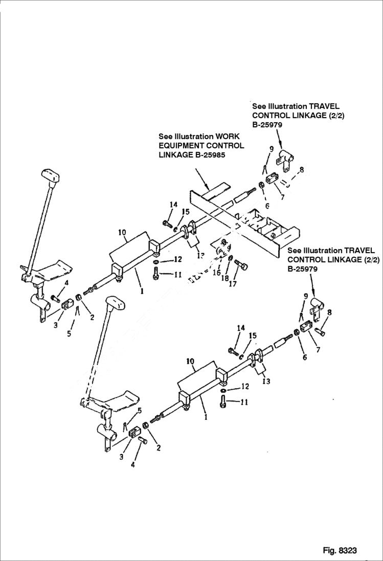 Схема запчастей Bobcat 130 - TRAVEL CONTROL LINKAGE For Front Blade 1/2 OPTIONAL PARTS