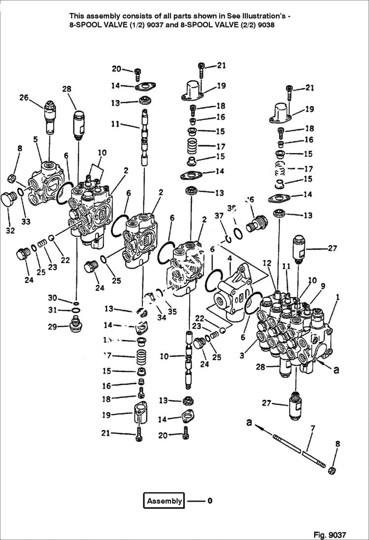 Схема запчастей Bobcat 56 - 8-SPOOL VALVE (1/2) (FOR ADDITIONAL VALVE) WORK EQUIPMENT CONTROL SYSTEM