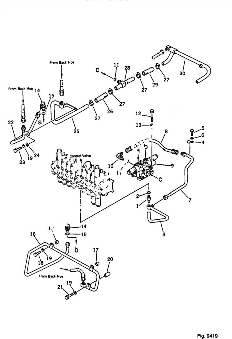 Схема запчастей Bobcat 56 - HYDRAULIC PIPING (VALVE TO/FROM BACKHOE) (FOR ADDITIONAL VALVE) WORK EQUIPMENT CONTROL SYSTEM