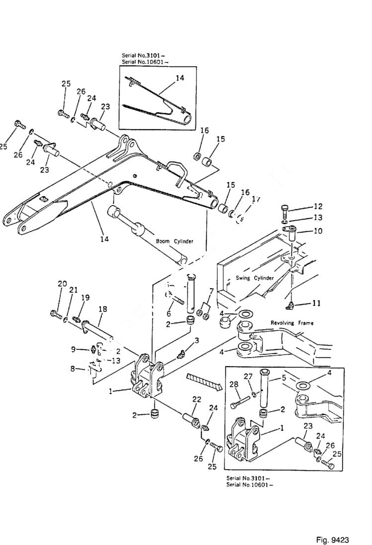 Схема запчастей Bobcat 56 - SWING BRACKET AND BOOM (FOR ADDITIONAL VALVE) WORK EQUIPMENT