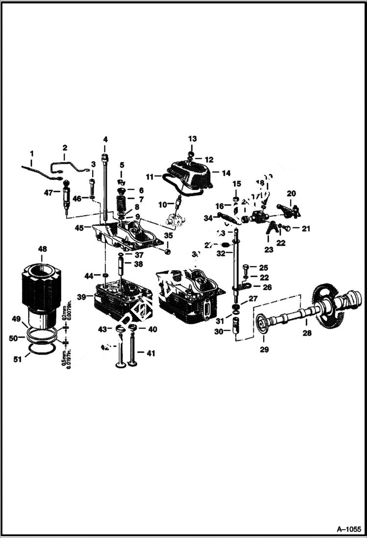 Схема запчастей Bobcat 500s - CYLINDER BLOCK, HEADS VALVES & CAMSHAFT F2L310 Deutz Diesel POWER UNIT