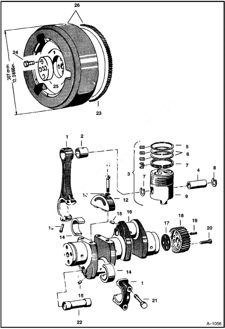 Схема запчастей Bobcat 500s - CRANKSHAFT, PISTON & FLYWHEEL GROUP F2L310 Deutz Diesel POWER UNIT