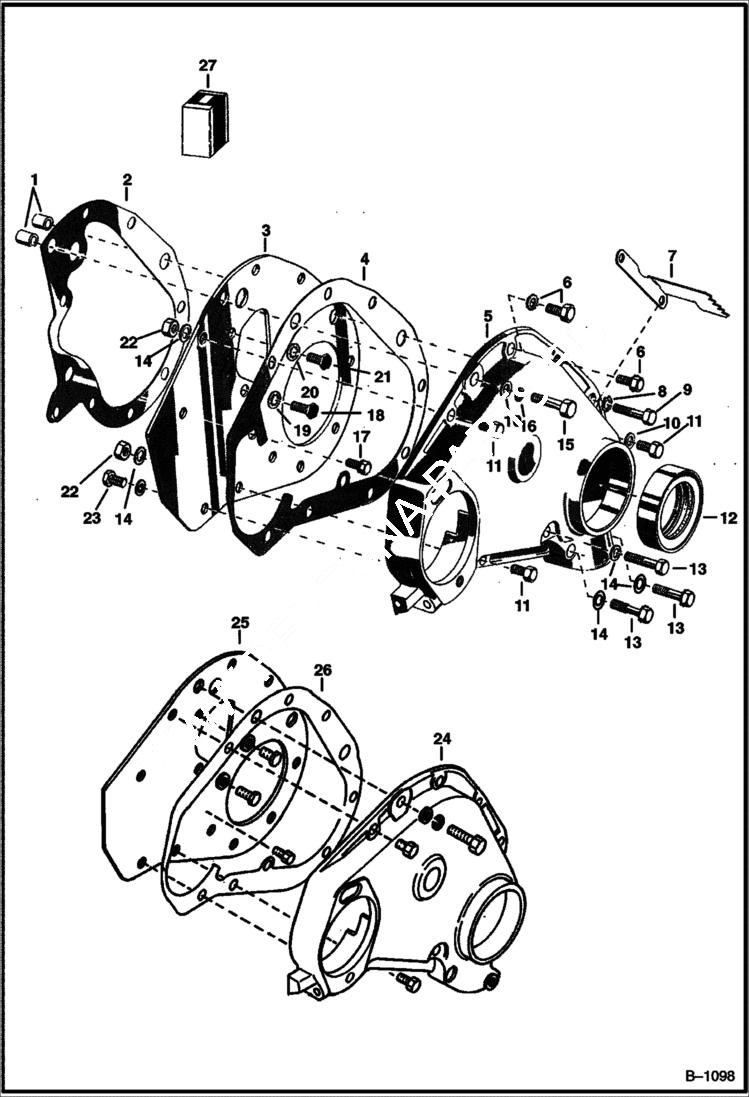 Схема запчастей Bobcat 900s - GEAR COVER (Continental) POWER UNIT