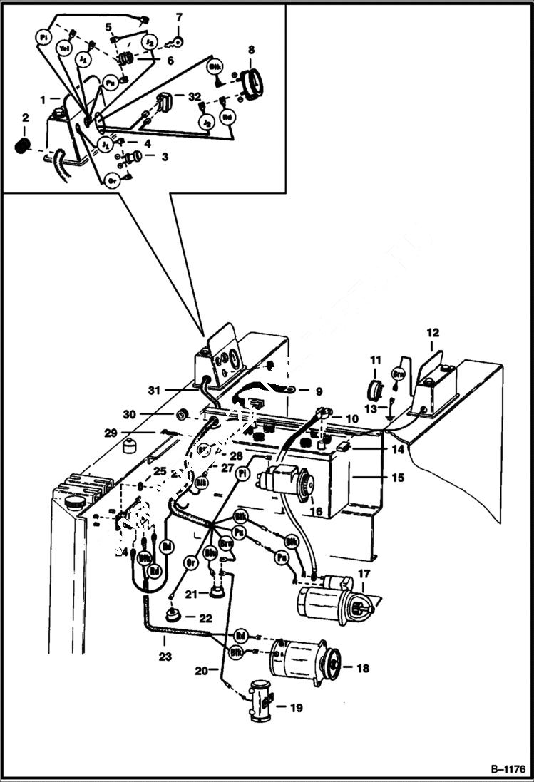 Схема запчастей Bobcat 500s - MAIN FRAME ELECTRICAL CIRCUITRY M-500 Gasoline S/N 42806 & Below ELECTRICAL SYSTEM