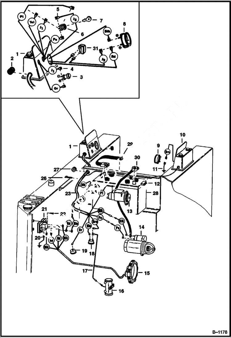 Схема запчастей Bobcat 500s - MAIN FRAME ELECTRICAL CIRCUITRY M-500 Gasoline S/N 42807 & Above ELECTRICAL SYSTEM