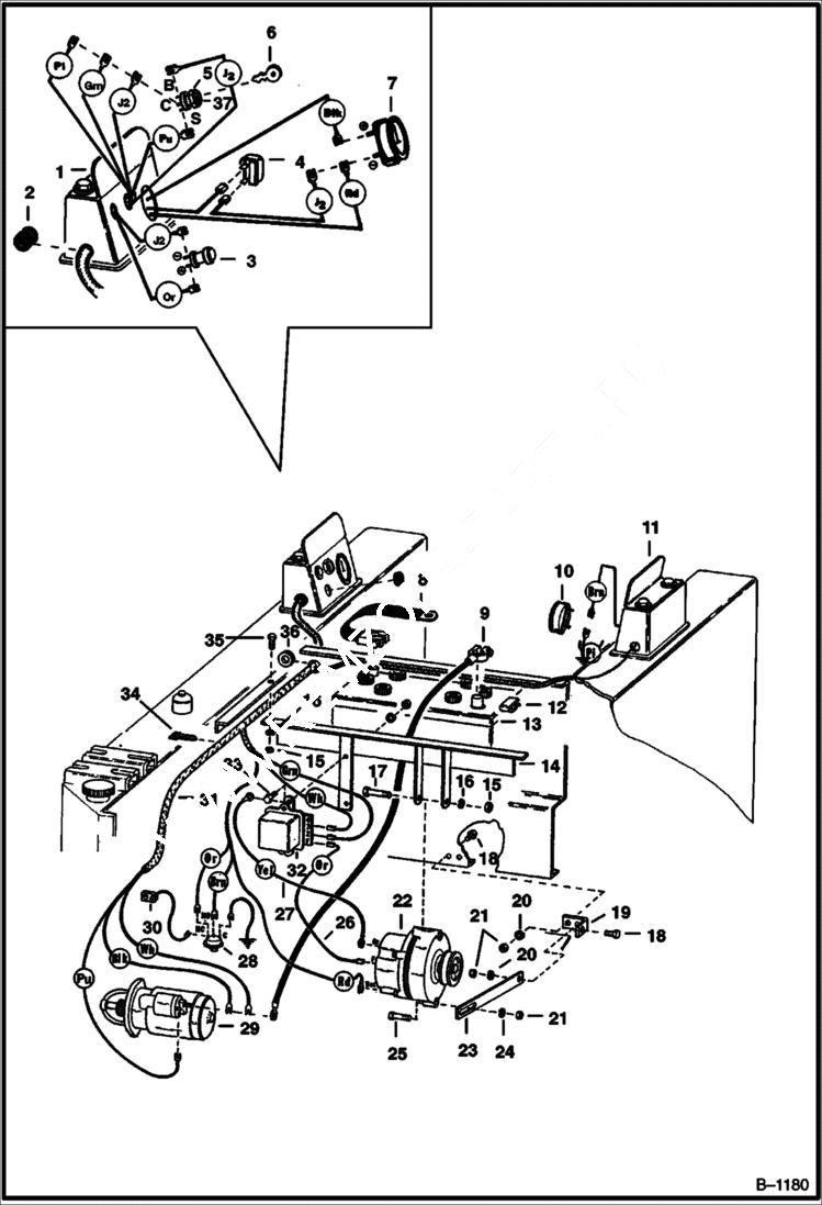 Схема запчастей Bobcat 600s - MAIN FRAME ELECTRICAL CIRCUIT Petter - W/Delco Alternator ELECTRICAL SYSTEM