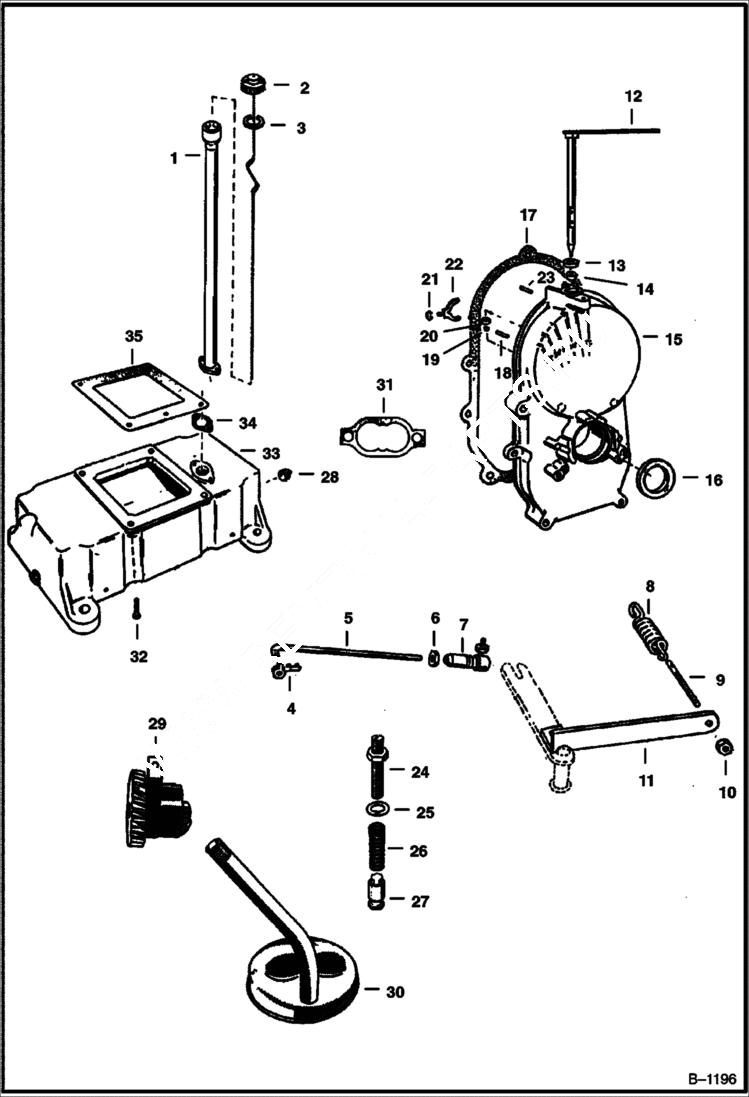 Схема запчастей Bobcat 400s - GEAR COVER, OIL PUMP & BASE GROUP POWER UNIT