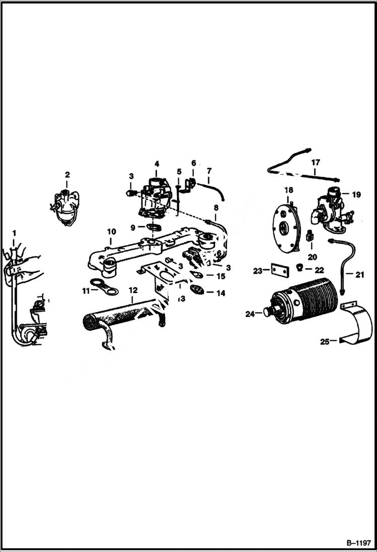 Схема запчастей Bobcat 500s - FUEL SYSTEM & EXHAUST GROUP POWER UNIT