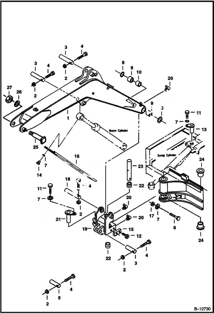 Схема запчастей Bobcat 220 - SWING BRACKET & BOOM WORK EQUIPMENT