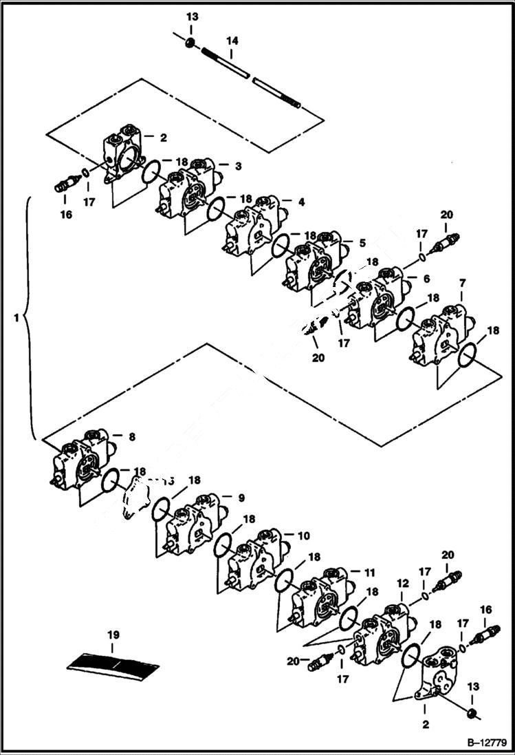 Схема запчастей Bobcat 220 - CONTROL VALVE (10-Spool) (S/N 508211001-11436) HYDRAULIC SYSTEM