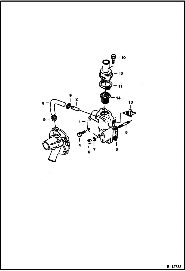 Схема запчастей Bobcat 220 - WATER FLANGE & THERMOSTAT POWER UNIT