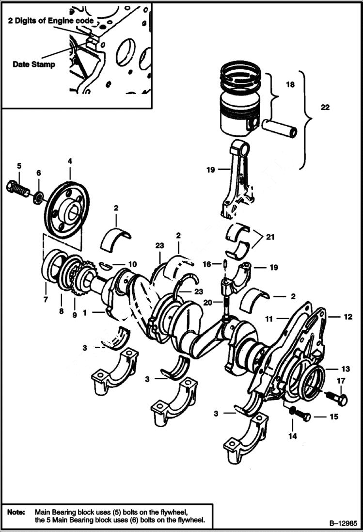 Схема запчастей Bobcat 500s - CRANKSHAFT & PISTONS (S/N 12001 & Above) POWER UNIT