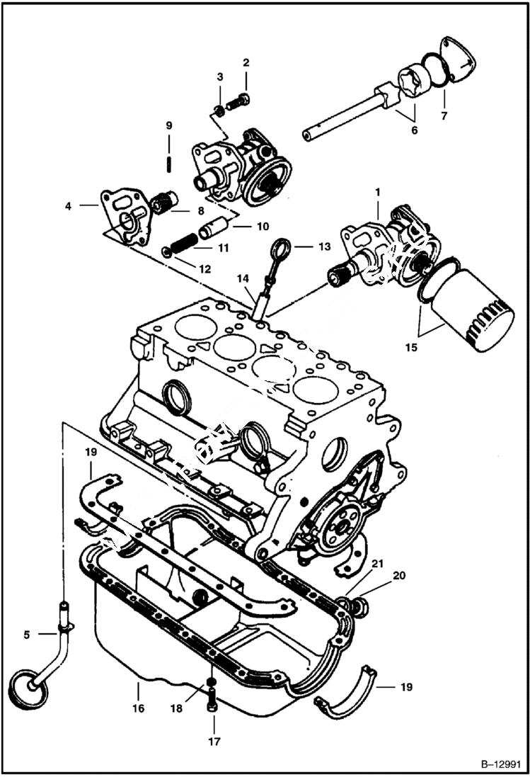 Схема запчастей Bobcat 500s - OIL PUMP & OIL PAN (S/N 12001 & Above) POWER UNIT