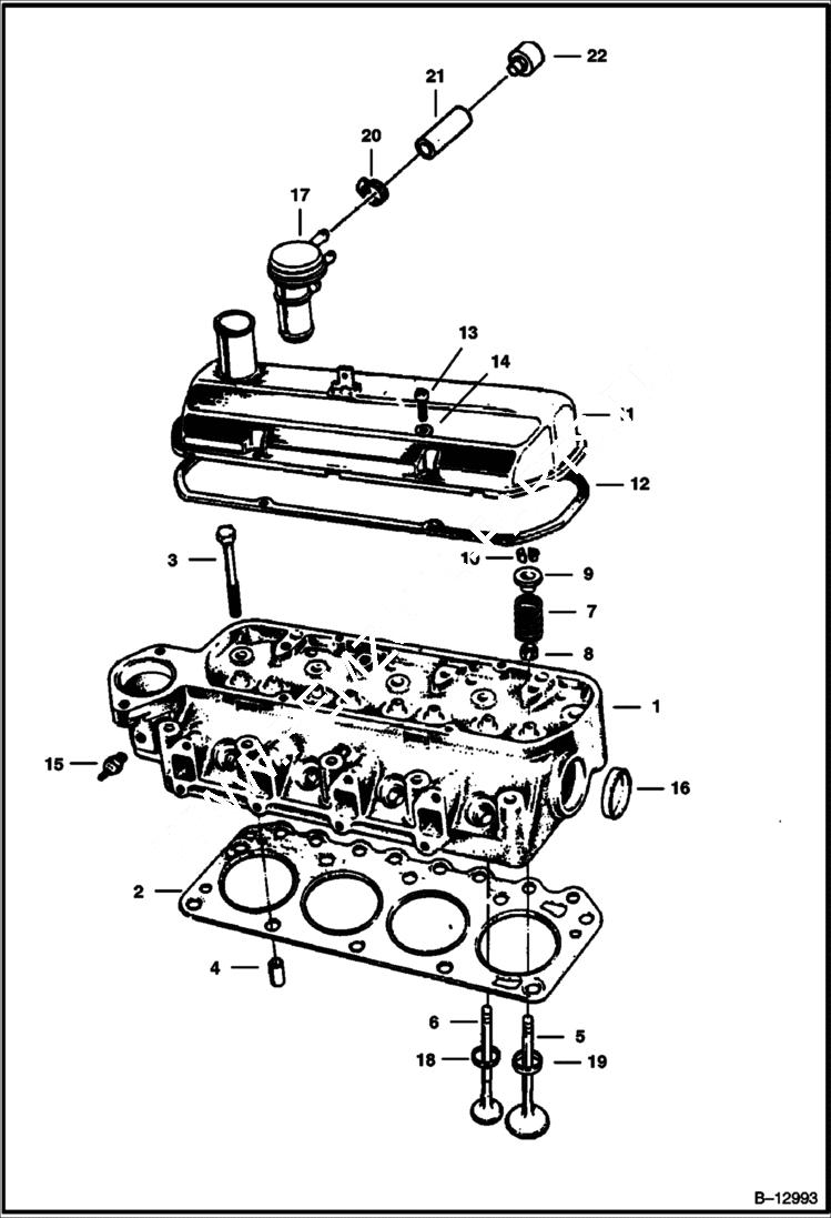 Схема запчастей Bobcat 500s - CYLINDER HEAD (S/N 12001 & Above) POWER UNIT