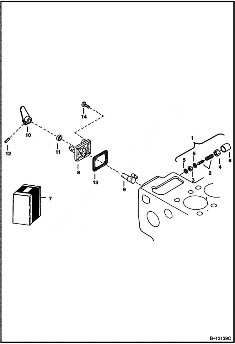 Схема запчастей Bobcat S-Series - ENGINE STOP LEVER (Kubota - V2003-T-2EB - Tier II Replacement) REPLACEMENT ENGINE