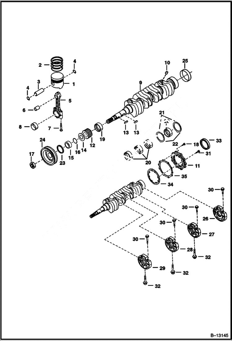 Схема запчастей Bobcat T-Series - PISTON & CRANKSHAFT (Kubota - V2003T - Tier I) (S/N 5193 11001 & Abv, 5194 11001 & Abv) POWER UNIT