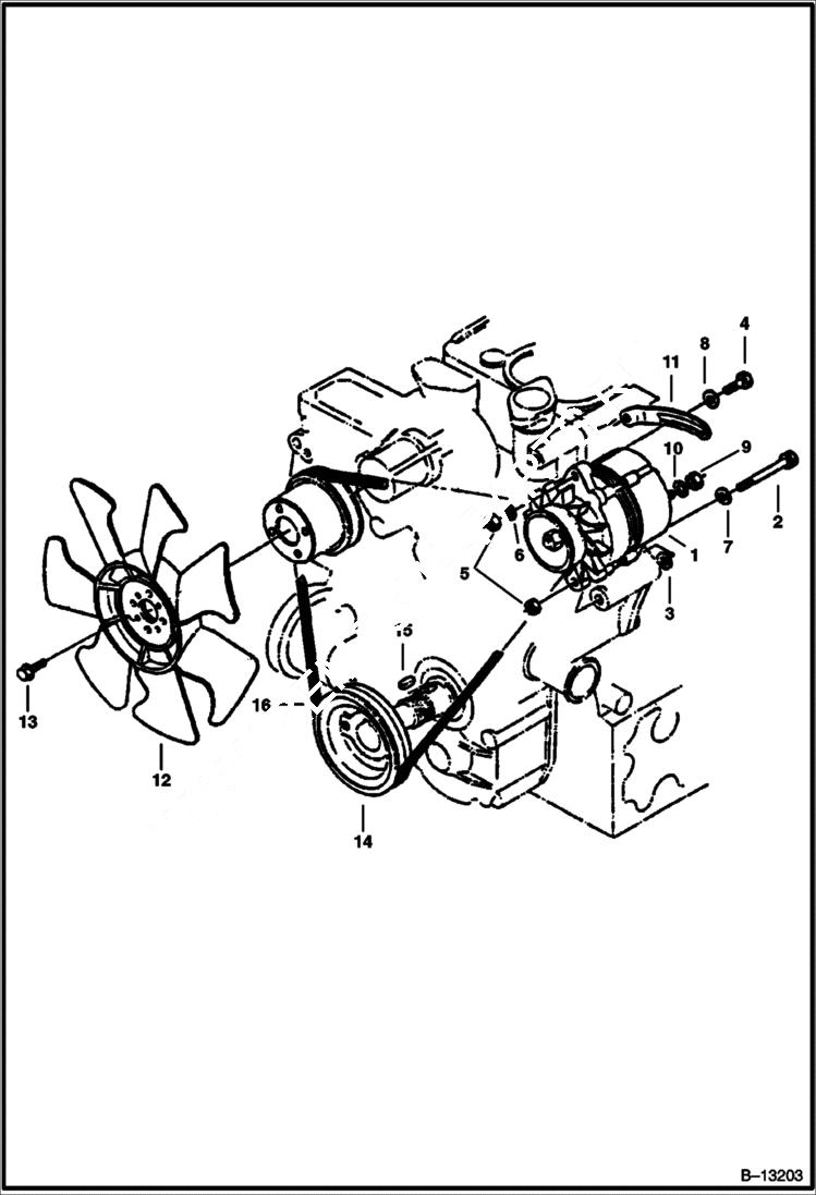 Схема запчастей Bobcat 231 - FAN & ALTERNATOR POWER UNIT