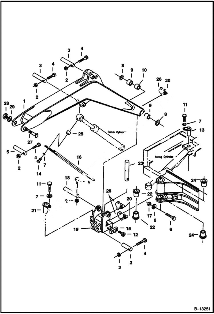 Схема запчастей Bobcat 220 - SWING BRACKET & BOOM WORK EQUIPMENT