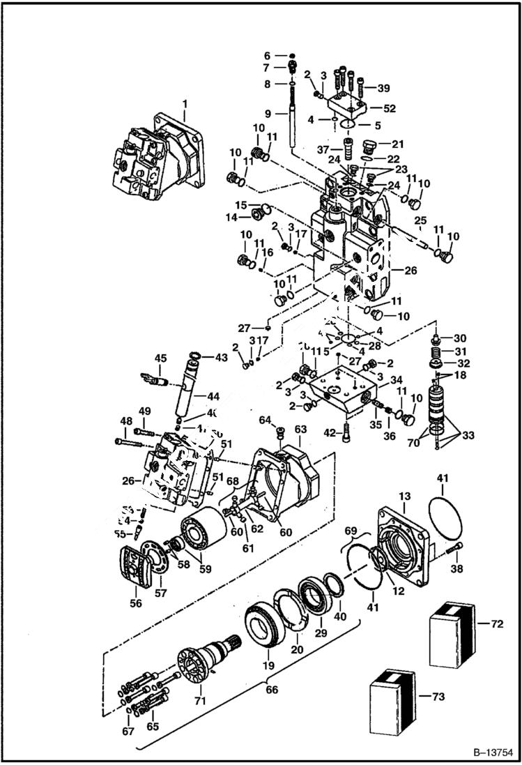 Схема запчастей Bobcat Articulated Loaders - HYDROSTATIC MOTOR (S/N 12313 & Above) HYDROSTATIC SYSTEM