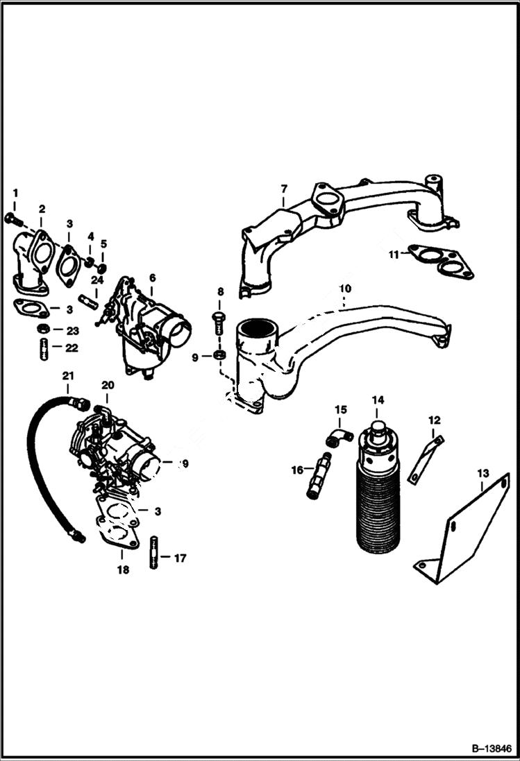 Схема запчастей Bobcat 500s - FUEL SYSTEM AND EXHAUST GROUP POWER UNIT