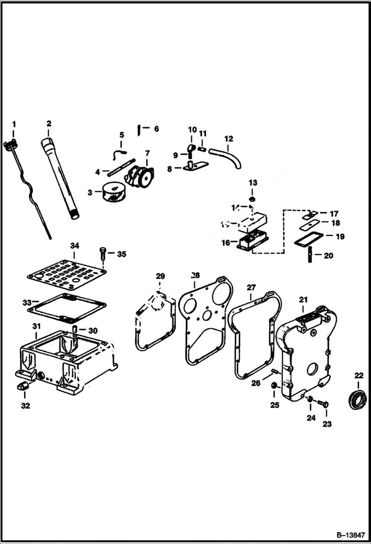 Схема запчастей Bobcat 500s - GEAR COVER, OIL PUMP & OIL BASE GROUP POWER UNIT