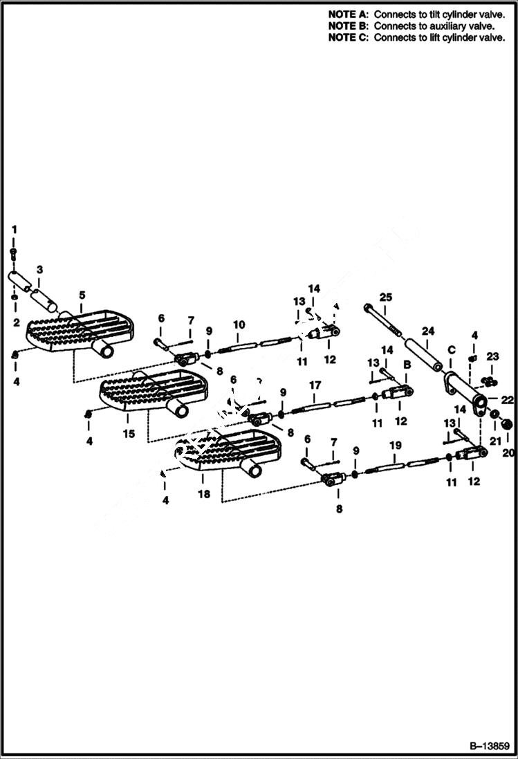 Схема запчастей Bobcat 500s - HYDRAULIC CONTROL PEDALS HYDRAULIC SYSTEM