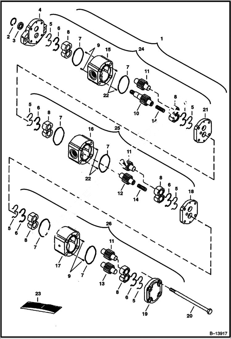 Схема запчастей Bobcat 231 - TRIPLE GEAR PUMP (S/N 12469 & Above) HYDRAULIC SYSTEM